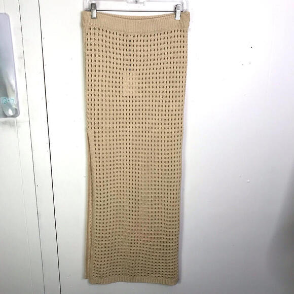 Elan Skirt Womens M Crochet Maxi Beachy Cover Up Side Slits Avda Cream New - Picture 1 of 10